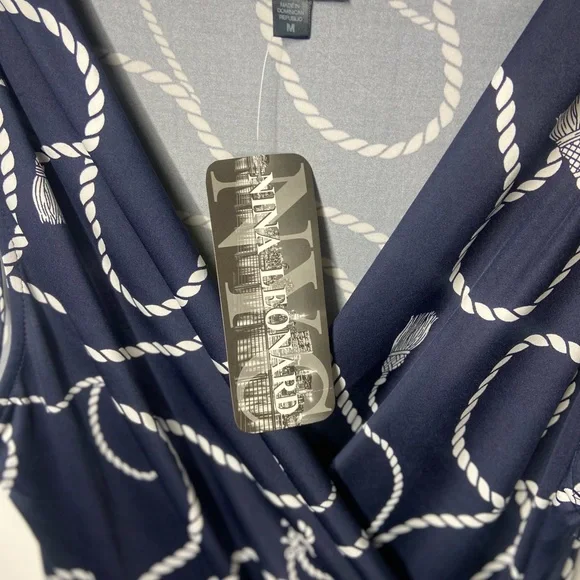 Nina Leonard Navy and White Rope Print Jumpsuit - Picture 5 of 8